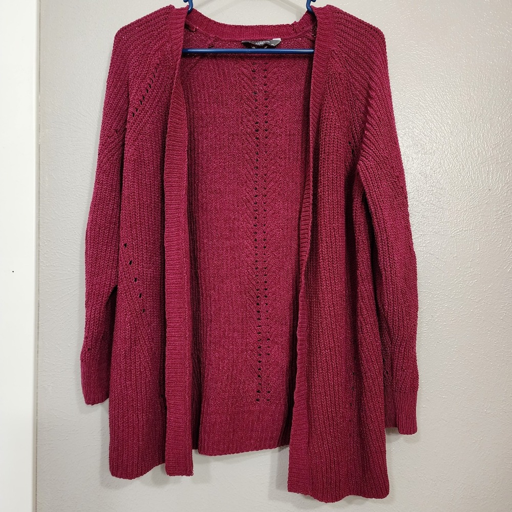 Members Mark Chenille Cardigan Women's‎ Medium Pink Open Front Soft Burgundy